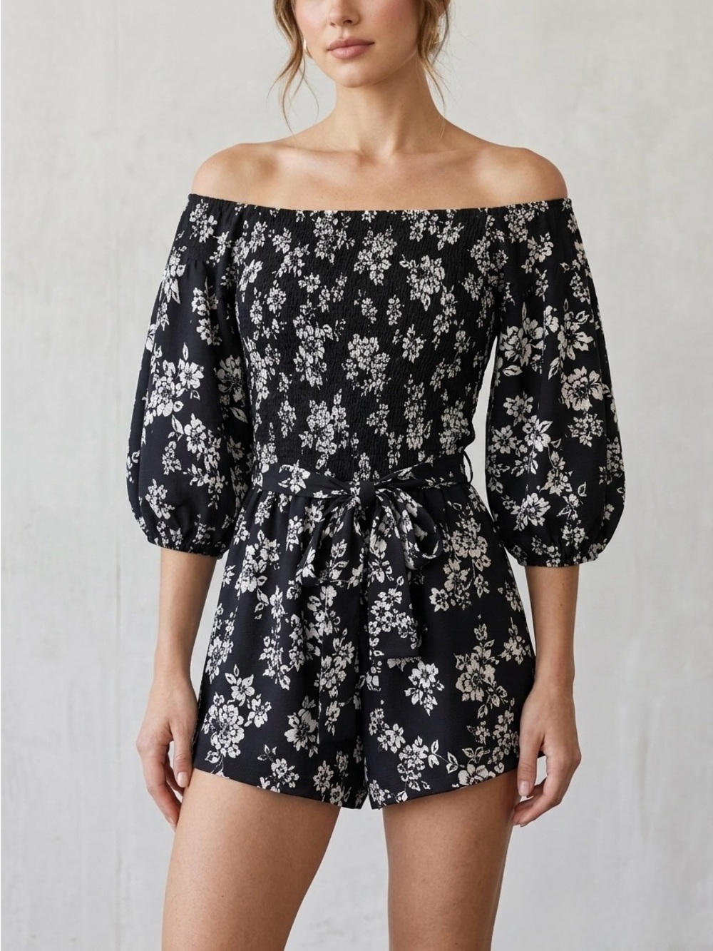 Premier Amour Black & White Floral Smocked Romper - Size 2